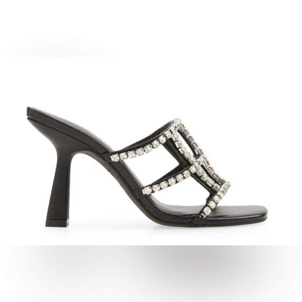 OPEN EDIT SPARKLING CRYSTALS STRAPPY DAPHNE HEEL SANDALS BLACK 8 MEDIUM - Picture 3 of 8